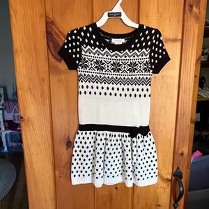 Little girl black and white snowflake sweater dress.